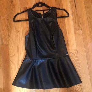 Black Leather Peplum Shirt